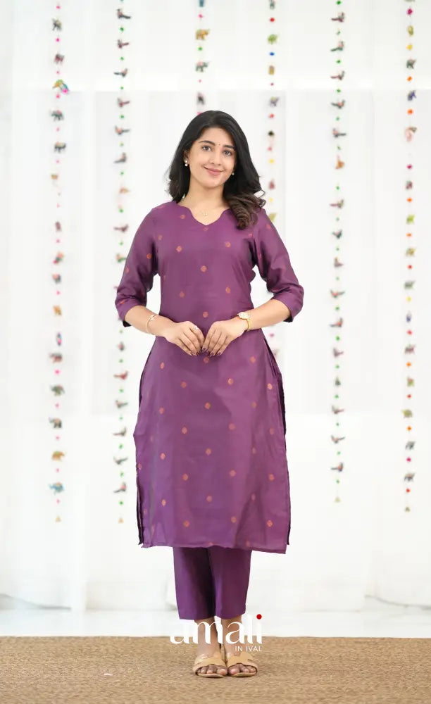 Sanvi Blended Silk Salwar - Magentaish Purple and Pastel Blue - salwar