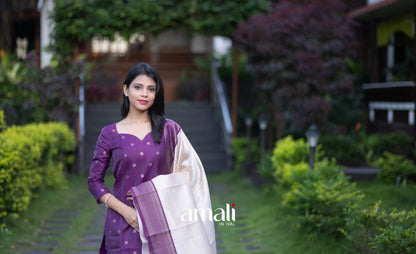 Sanvi Blended Silk Salwar - Purple and Offwhite salwar