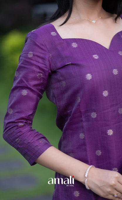 Sanvi Blended Silk Salwar - Purple and Offwhite salwar