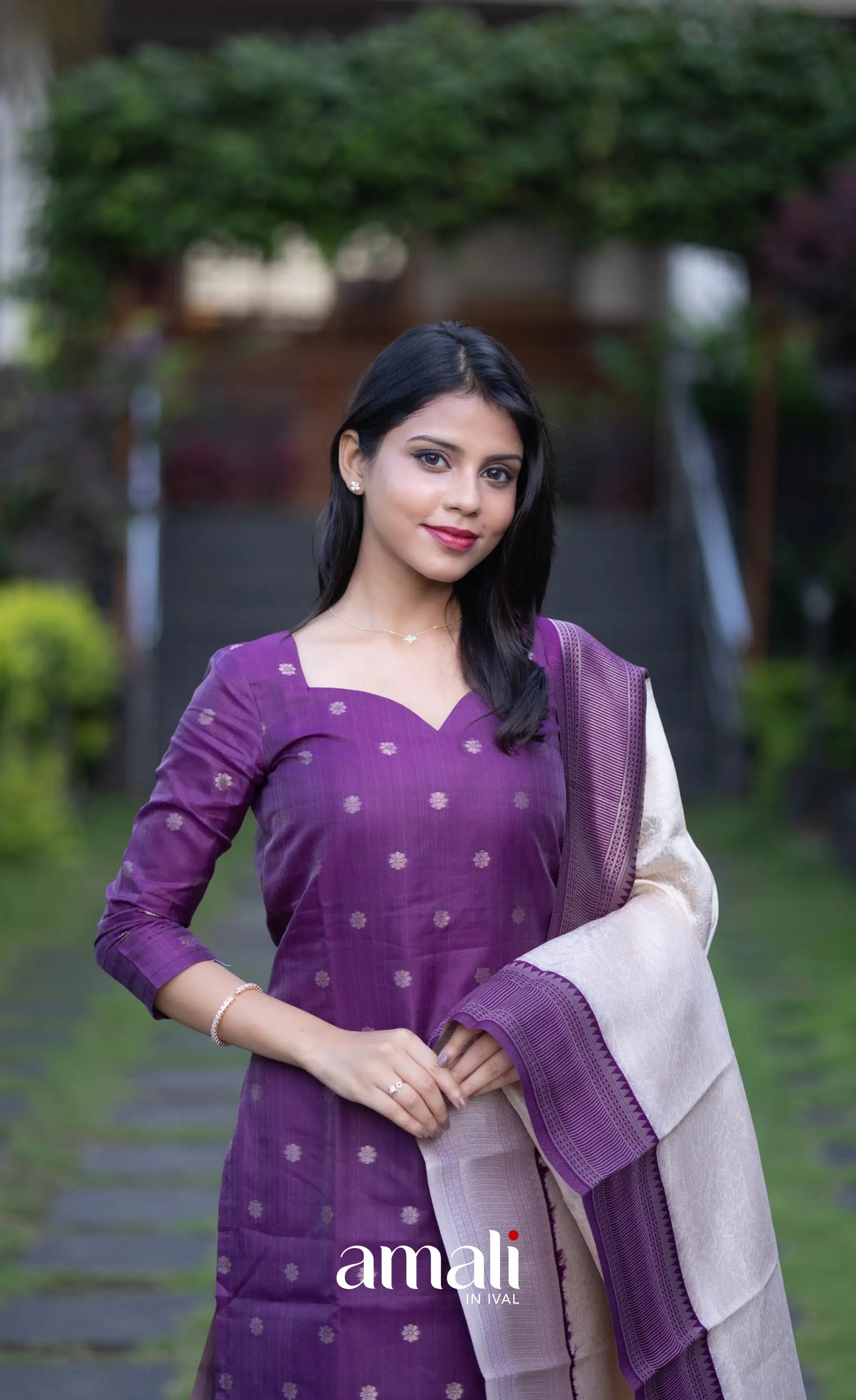 Sanvi Blended Silk Salwar - Purple and Offwhite salwar