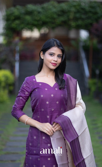 Sanvi Blended Silk Salwar - Purple and Offwhite salwar