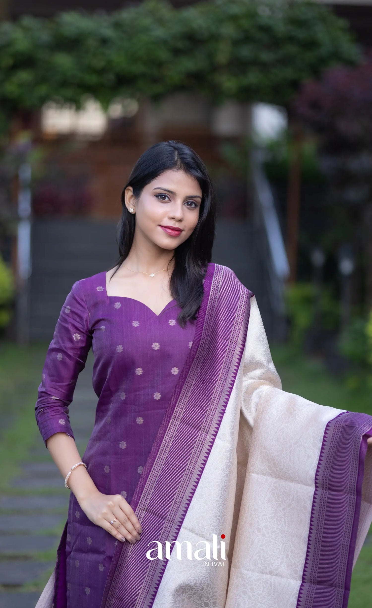 Sanvi Blended Silk Salwar - Purple and Offwhite salwar