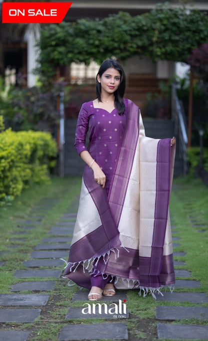 Sanvi Blended Silk Salwar - Purple and Offwhite salwar