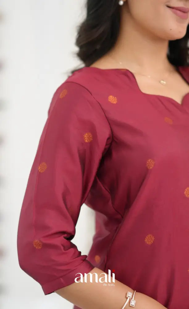 Sanvi Blended Silk Salwar - Reddish Maroon and Dark Green - salwar