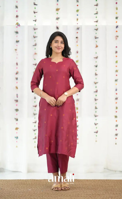 Sanvi Blended Silk Salwar - Reddish Maroon and Dark Green - salwar