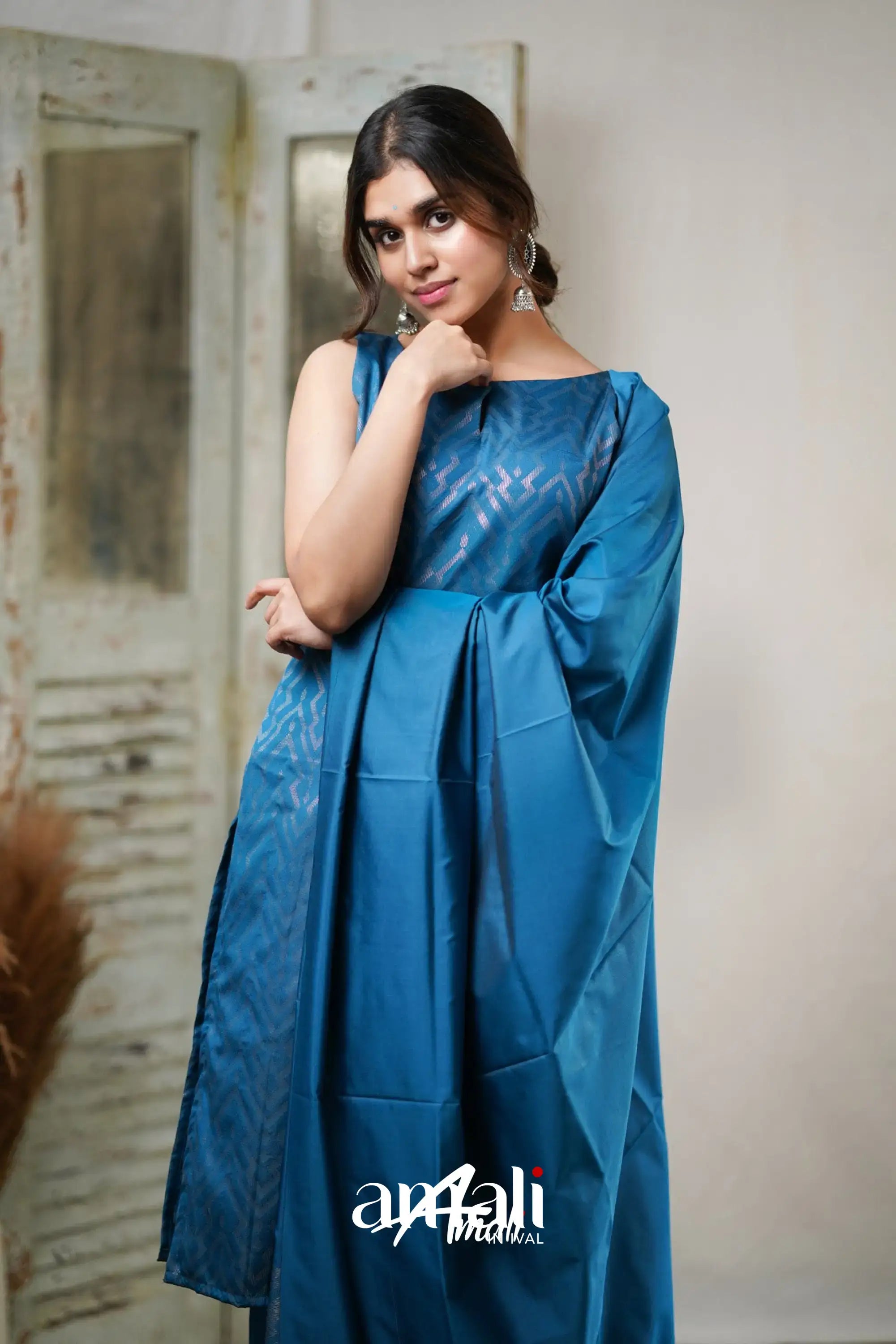 Sanvi - Blue Unstitched Semi Kanchipuram Silk Salwar Salwar