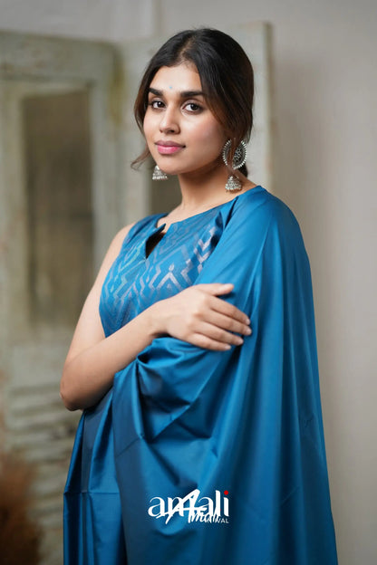 Sanvi - Blue Unstitched Semi Kanchipuram Silk Salwar Salwar