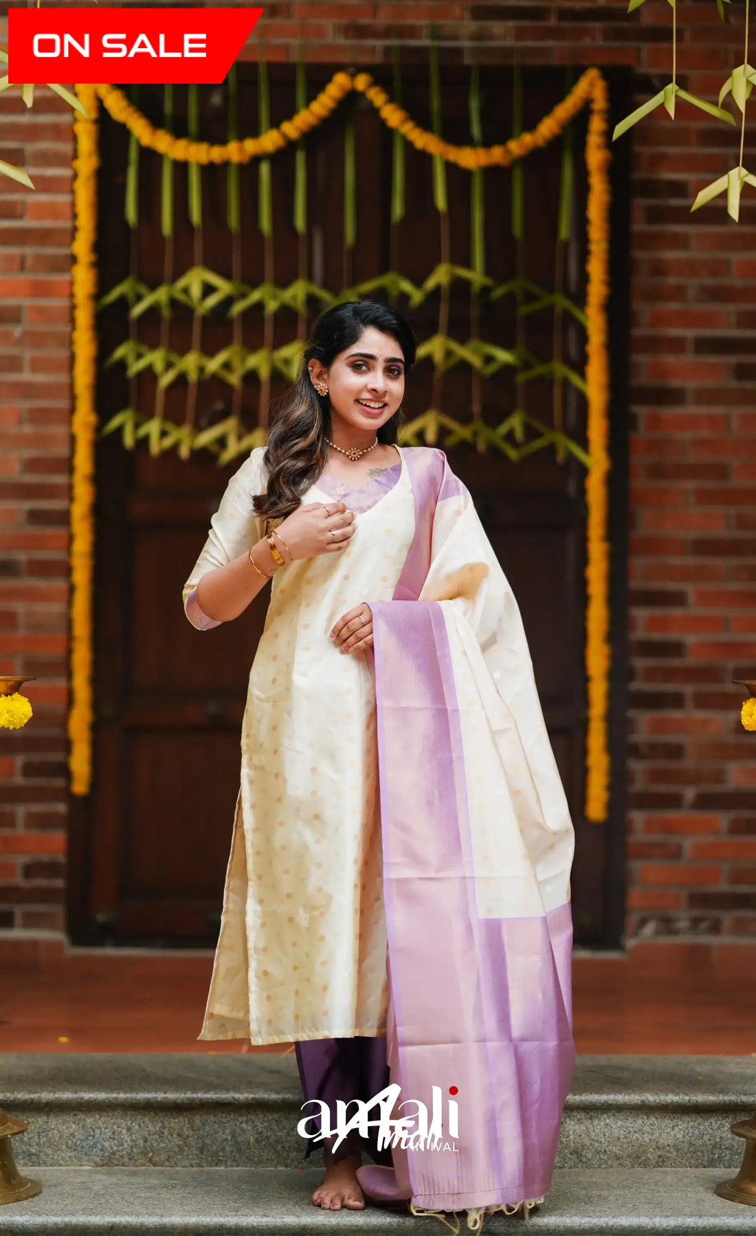 Sanvi - Cream And Lavender Blended Silk Salwar Salwar