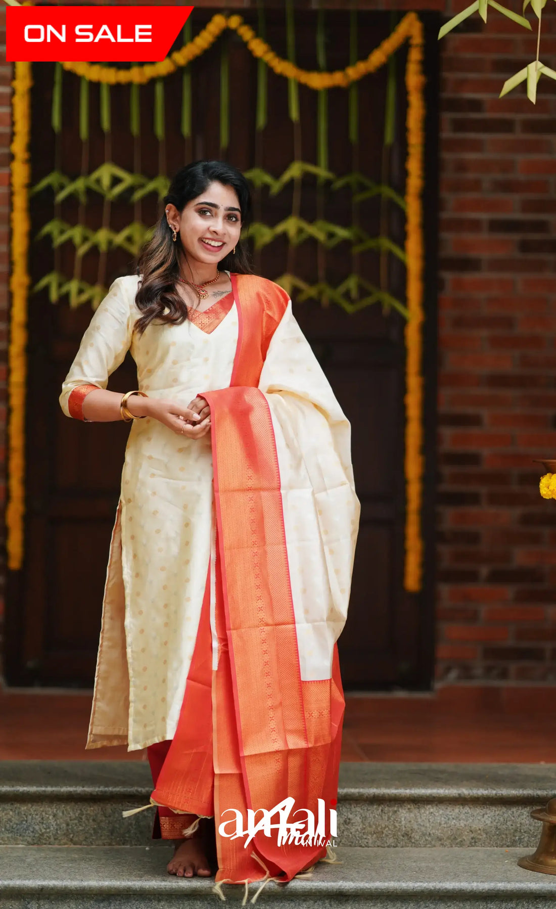 Sanvi - Cream And Red Blended Silk Salwar Salwar