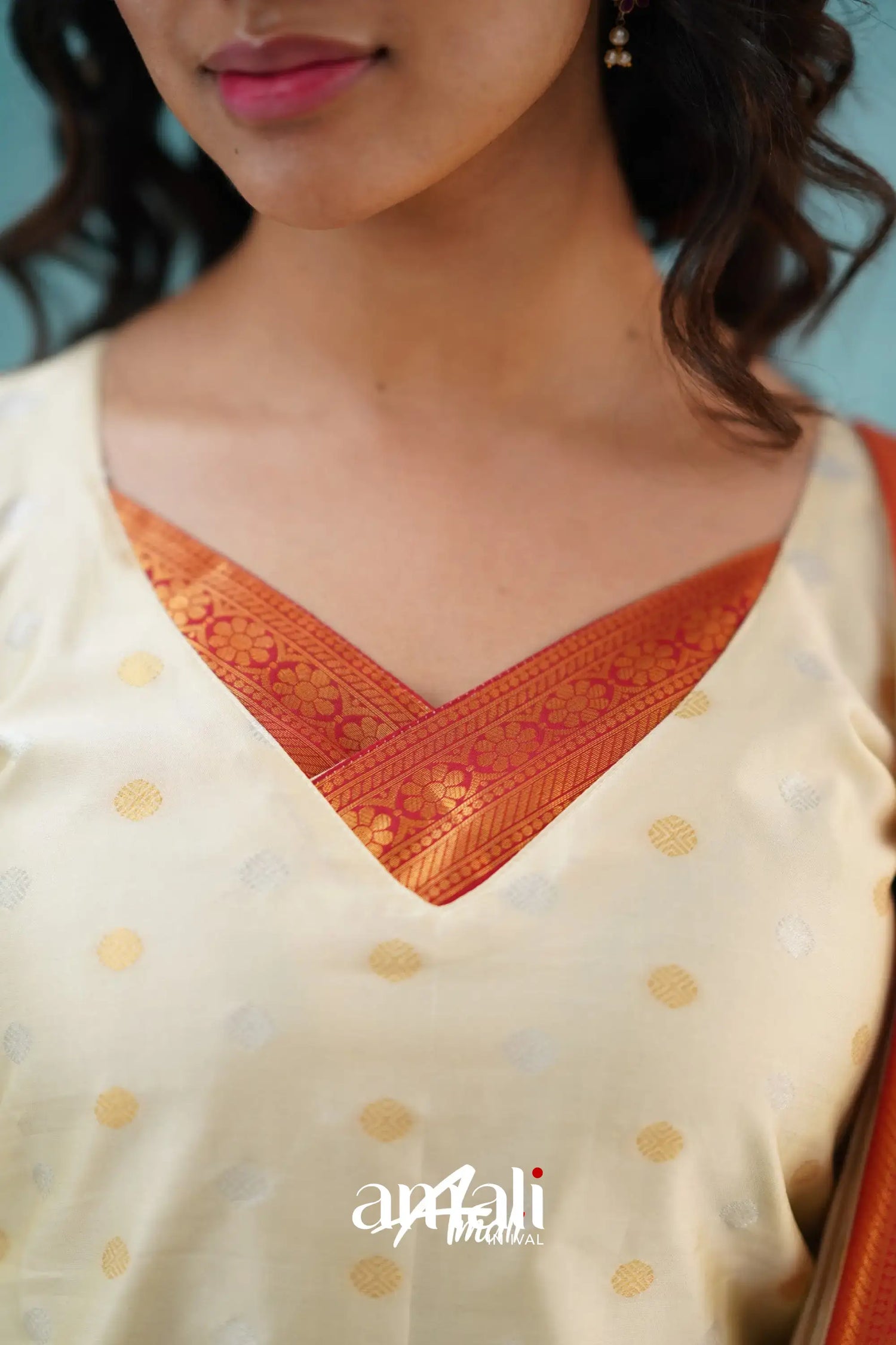 Sanvi - Cream And Red Blended Silk Salwar Salwar