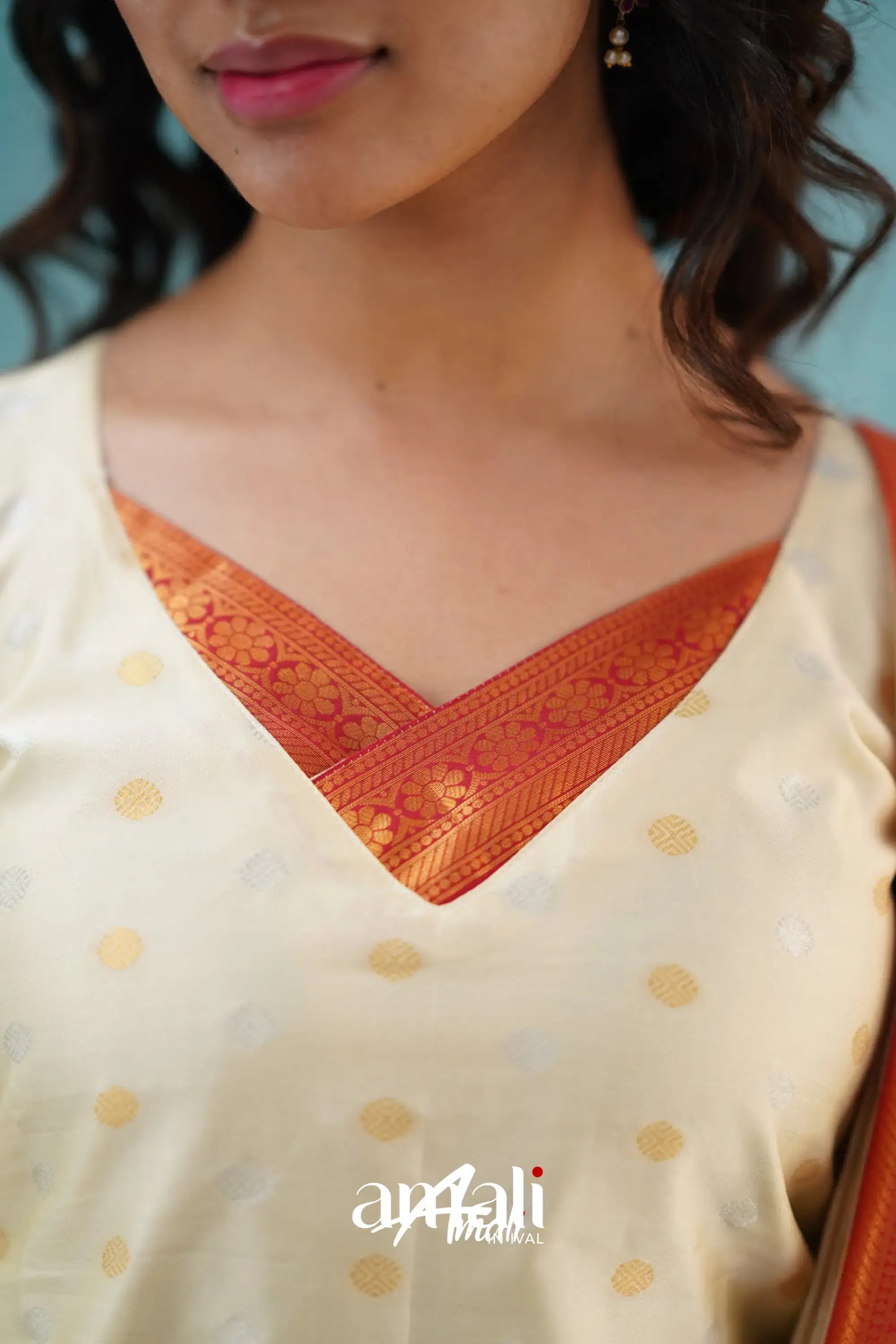 Sanvi - Cream And Red Blended Silk Salwar Salwar