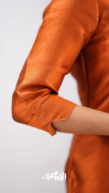 Sanvi - Dark Orange And Purple Semi Kanchipuram Silk Salwar Salwar