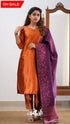 Sanvi - Dark Orange And Purple Semi Kanchipuram Silk Salwar Salwar