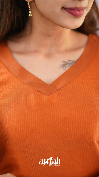 Sanvi - Dark Orange And Purple Semi Kanchipuram Silk Salwar Salwar