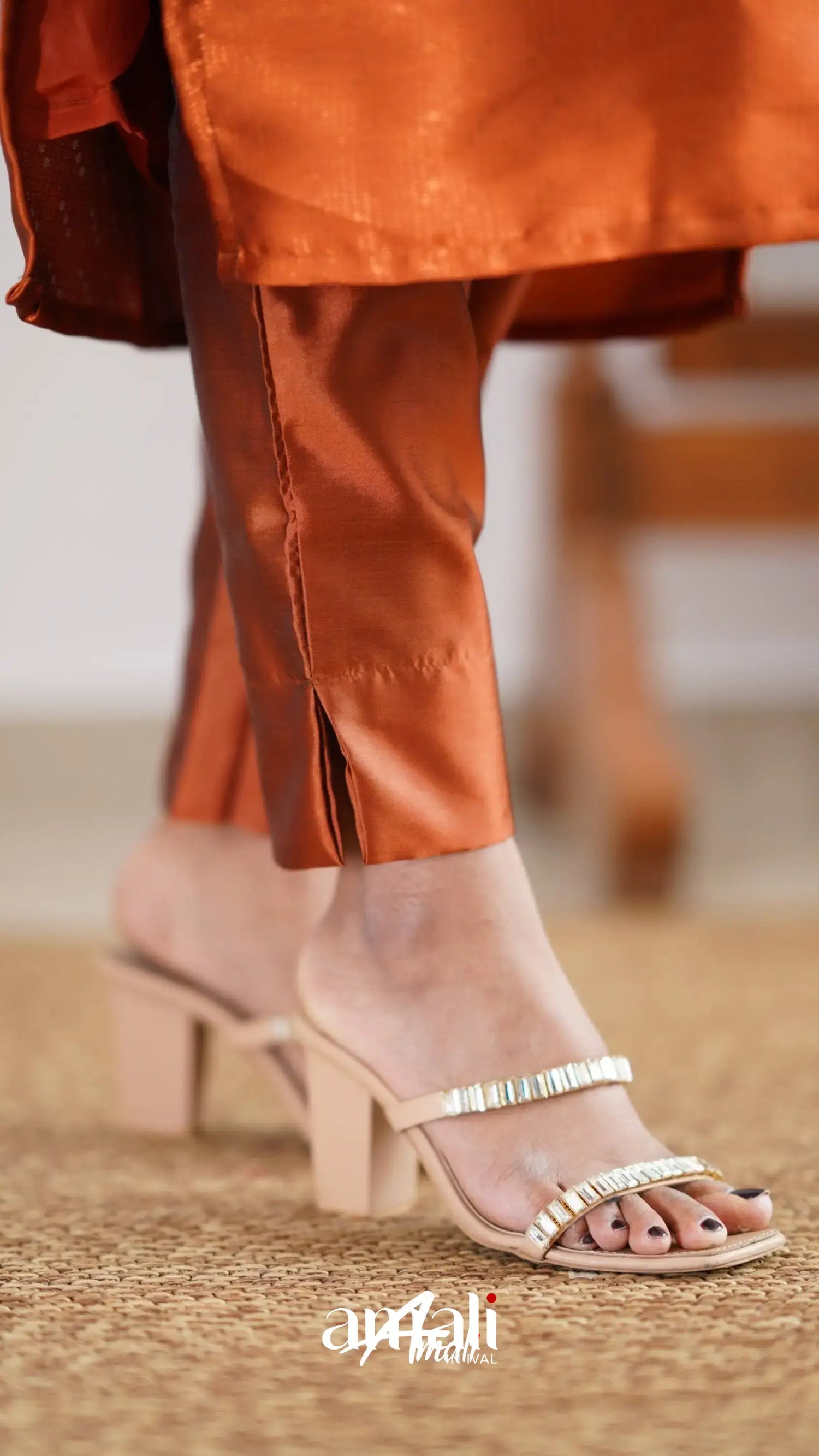 Sanvi - Dark Orange And Purple Semi Kanchipuram Silk Salwar Salwar