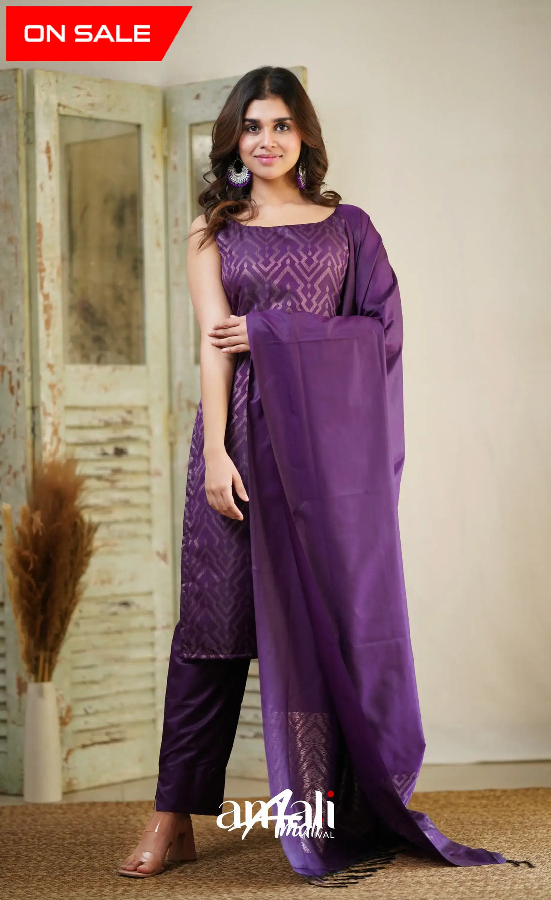 Dark Purple Unstitched Semi Kanchipuram Silk Salwar