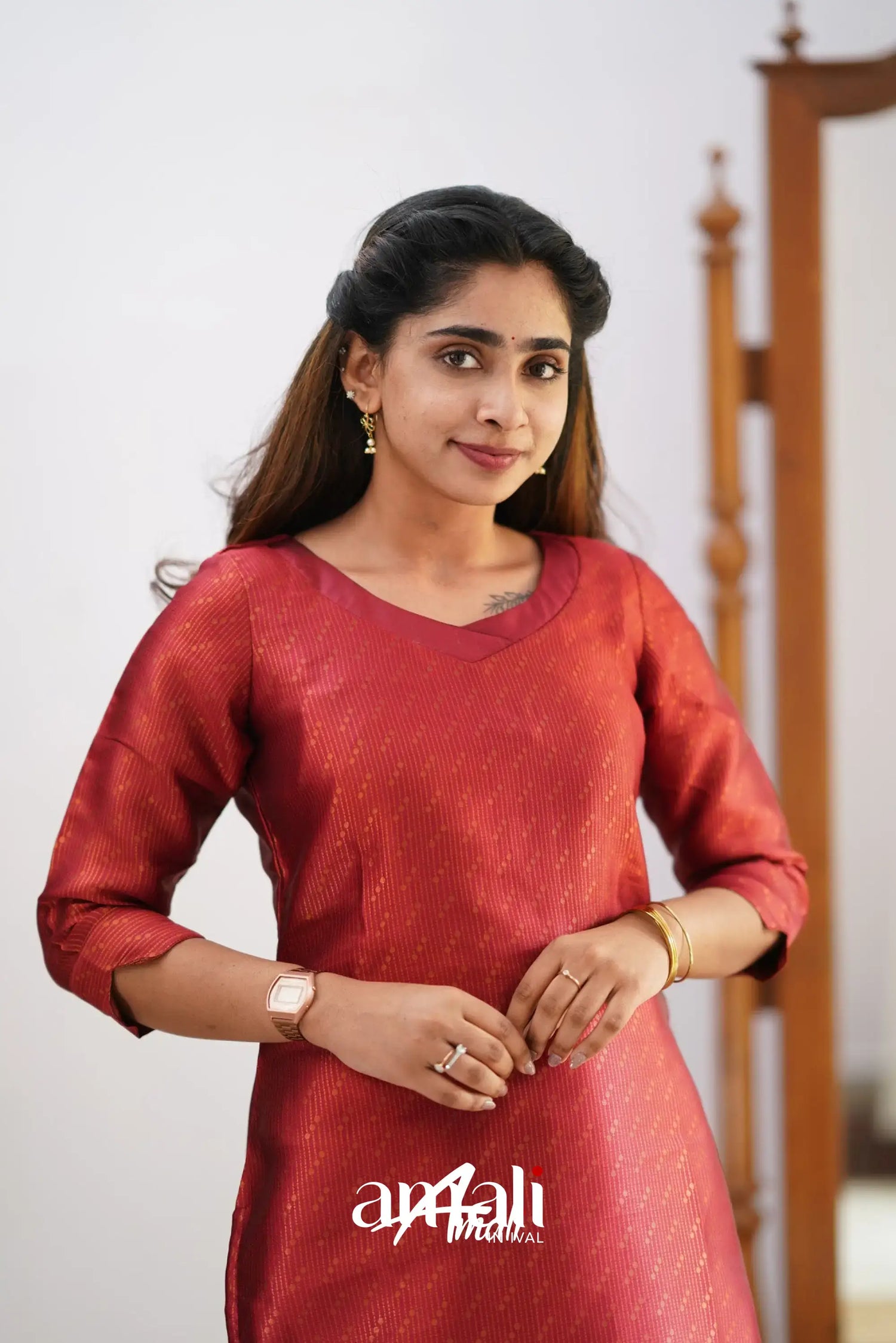 Sanvi - Maroonish Red And Dark Teal Semi Kanchipuram Silk Salwar Salwar