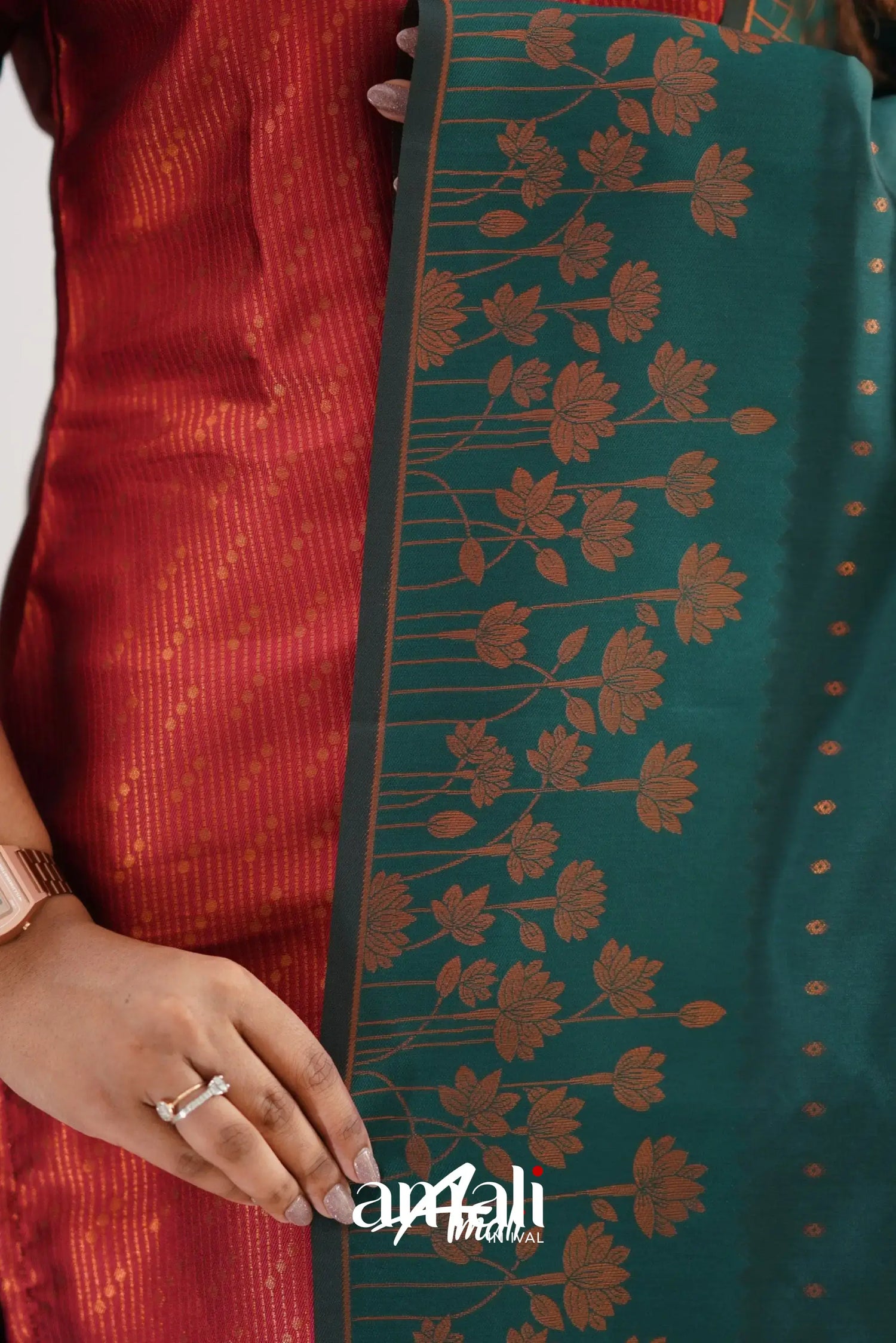 Sanvi - Maroonish Red And Dark Teal Semi Kanchipuram Silk Salwar Salwar