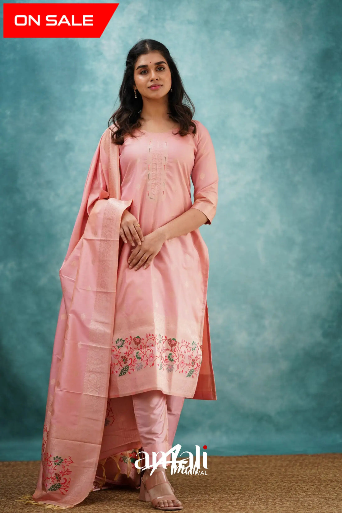 Sanvi - Pastel Pink Blended Paithani Silk Salwar Salwar