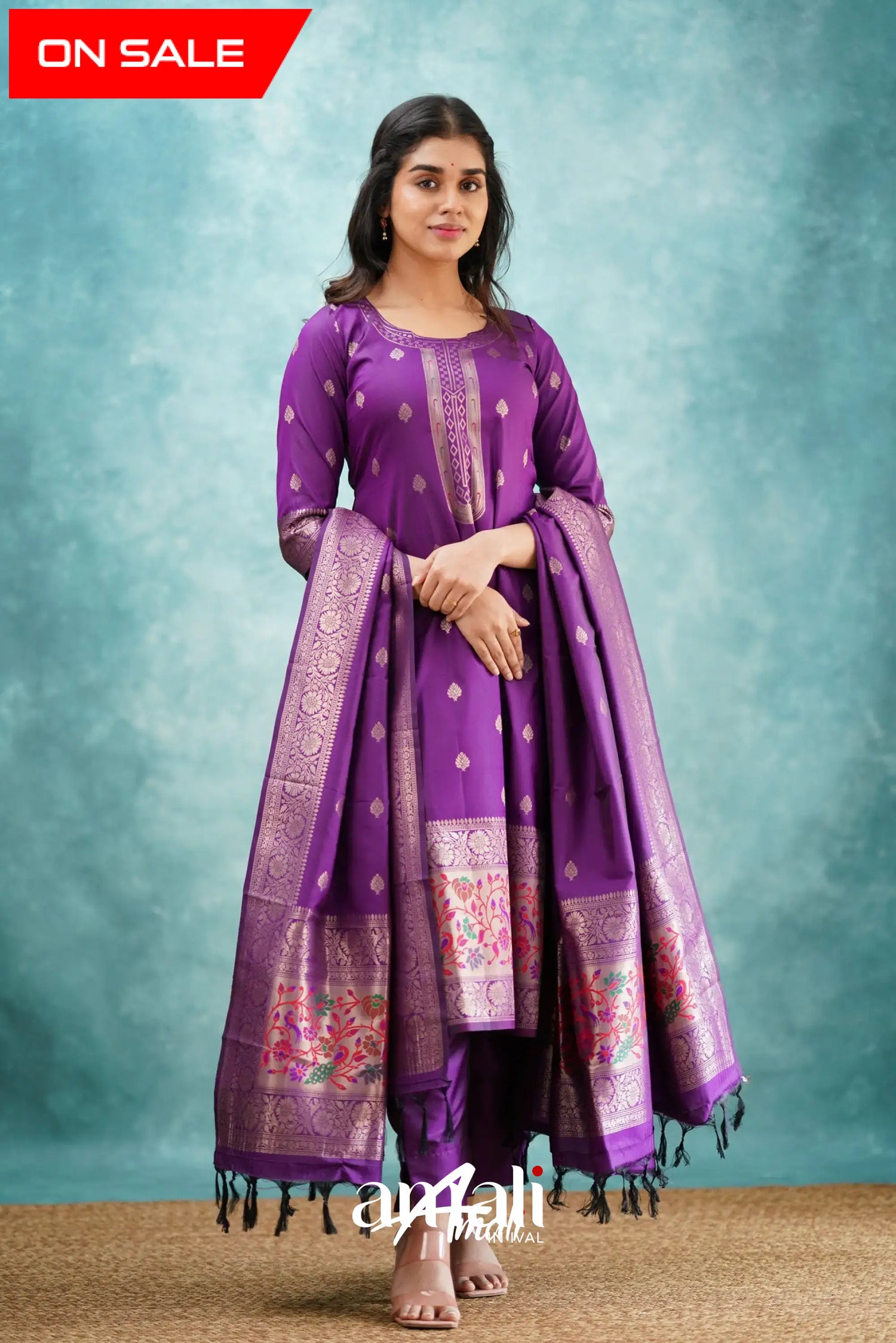 Sanvi - Purple Blended Paithani Silk Salwar Salwar