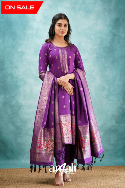 Sanvi - Purple Blended Paithani Silk Salwar Salwar