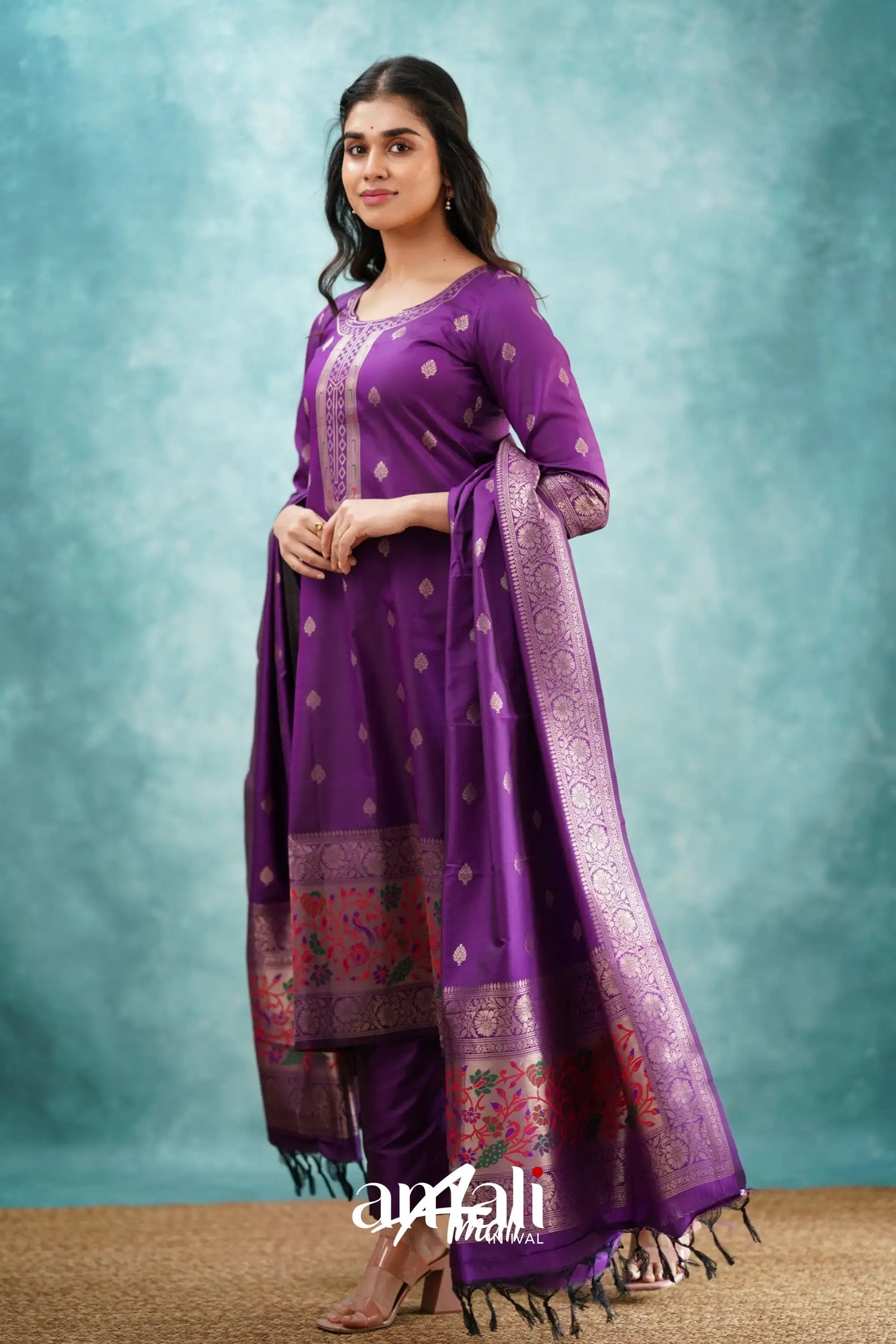 Sanvi - Purple Blended Paithani Silk Salwar Salwar
