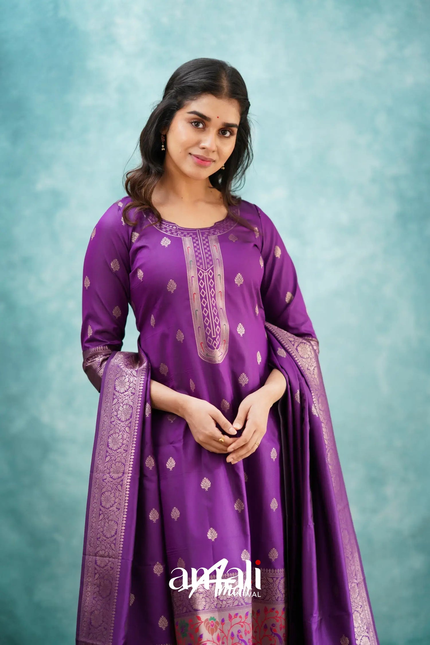 Sanvi - Purple Blended Paithani Silk Salwar Salwar