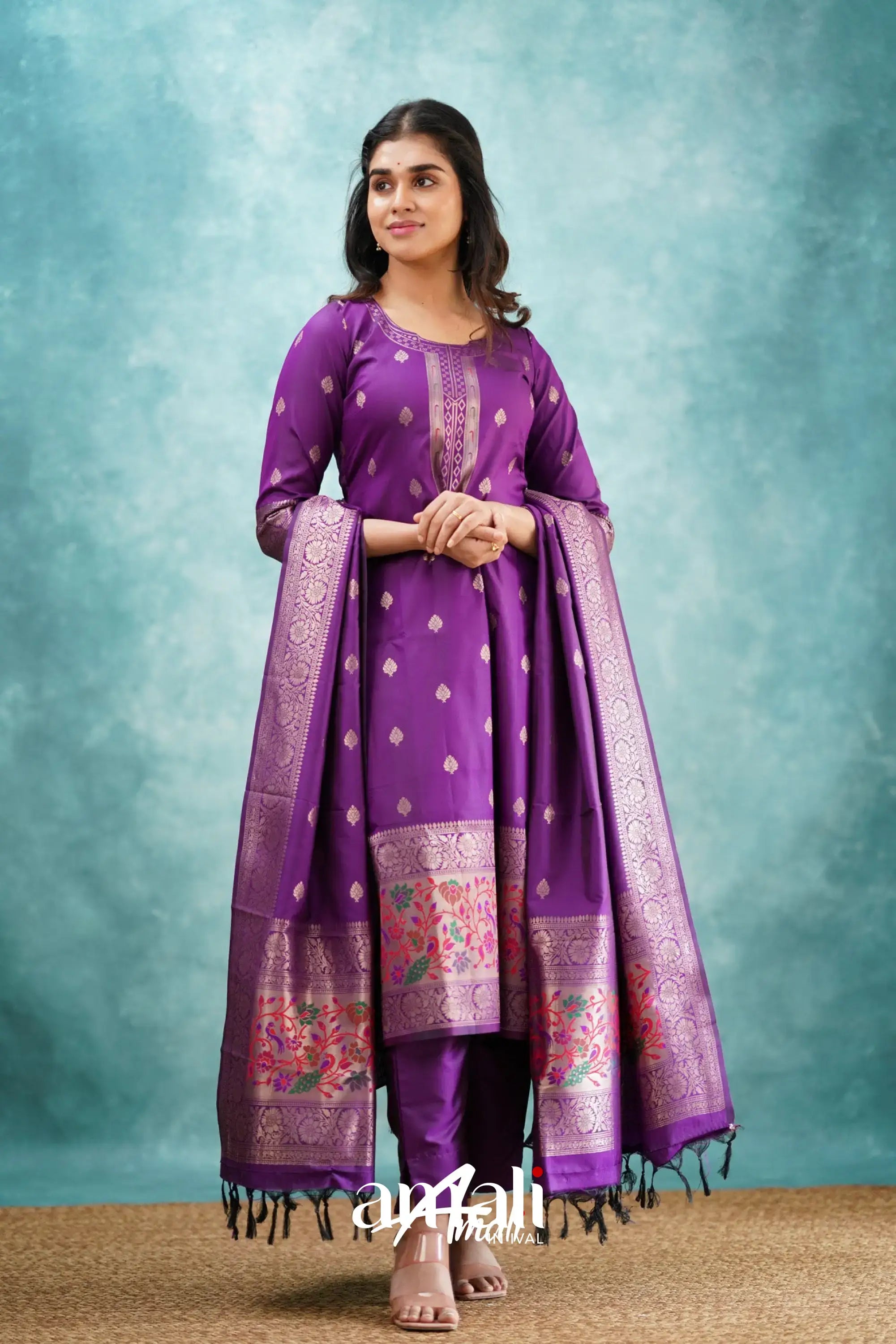 Sanvi - Purple Blended Paithani Silk Salwar Salwar