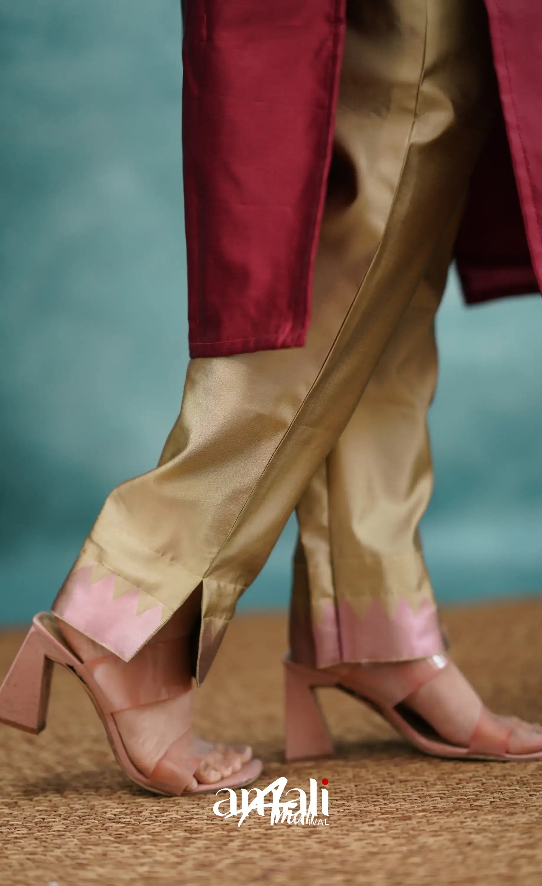 Sanvi - Reddish Maroon And Beige Semi Kanchipuram Silk Salwar Salwar