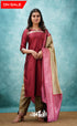 Sanvi - Reddish Maroon And Beige Semi Kanchipuram Silk Salwar Salwar