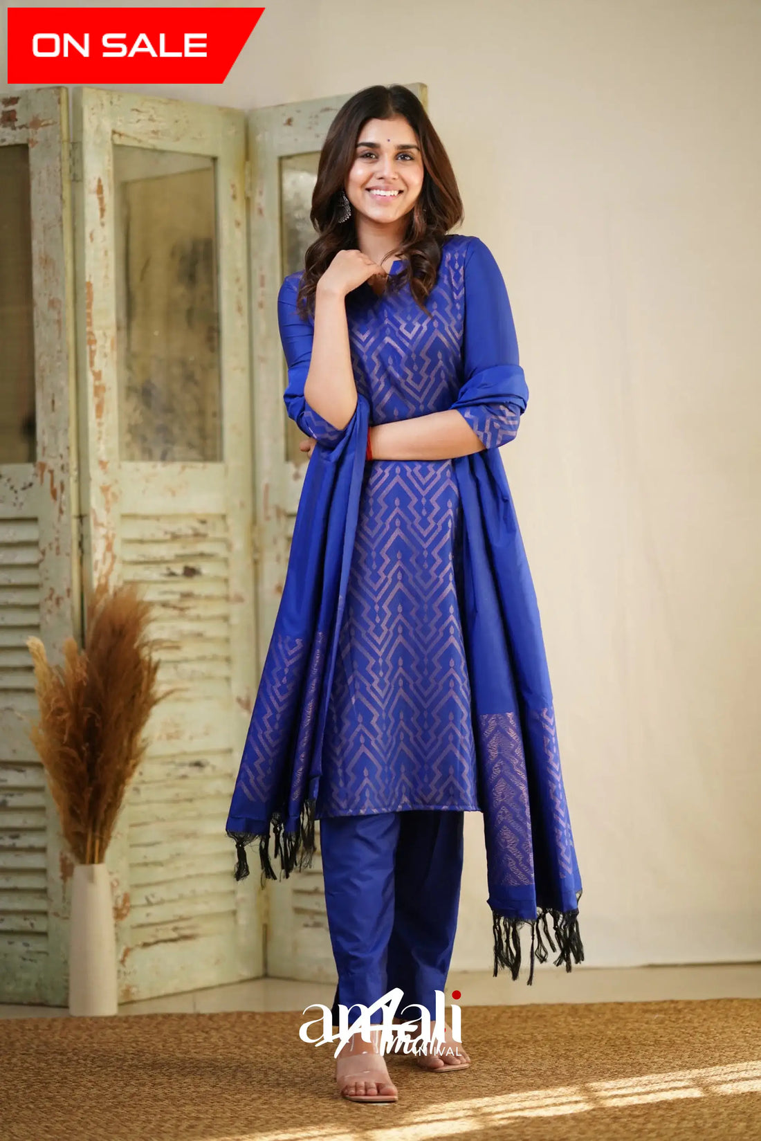 Sanvi - Royal Blue Unstitched Semi Kanchipuram Silk Salwar Salwar