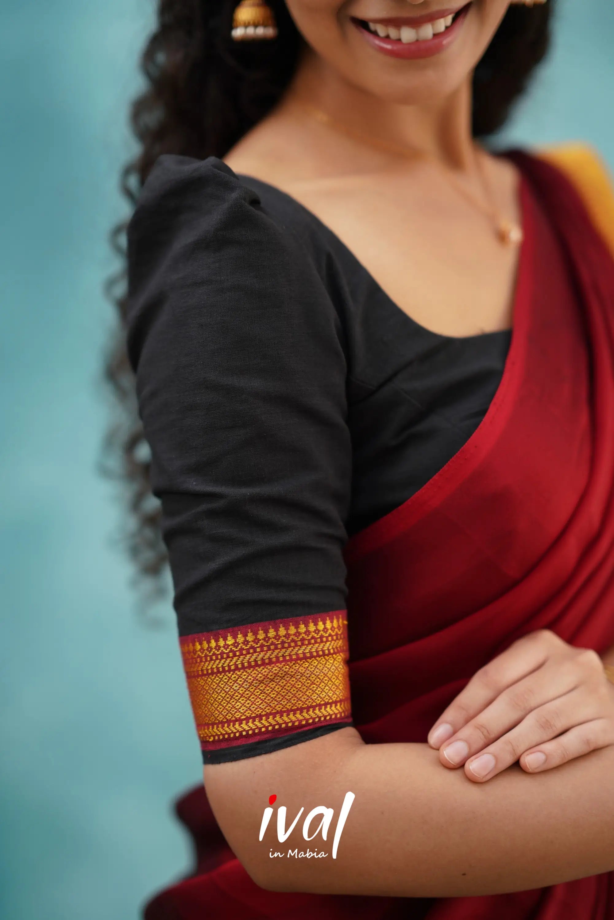 Savarna - Black And Maroon Cotton Halfsaree Half Sarees