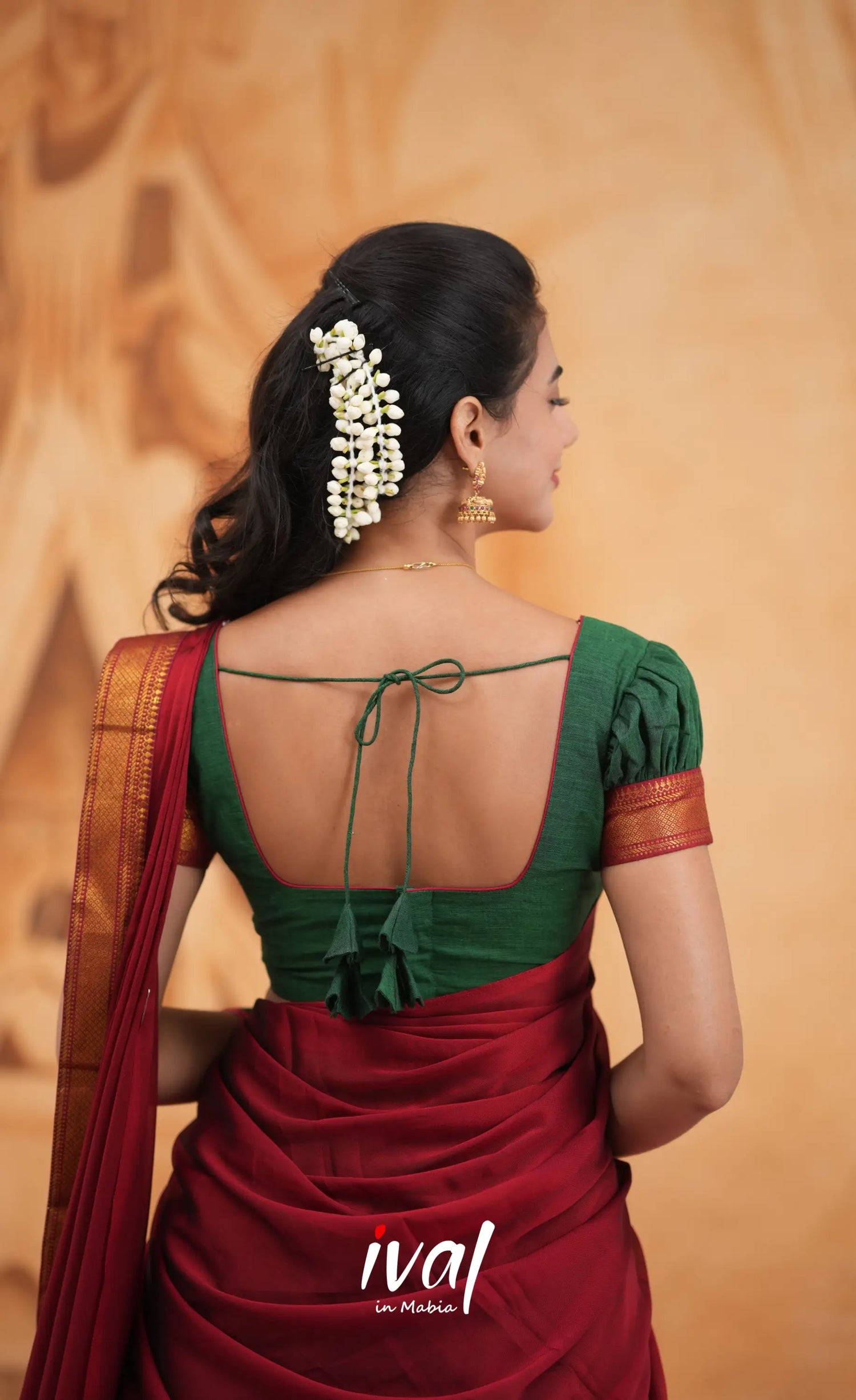 Savarna Cotton Half Saree - Dark Green and Maroon Half Sarees