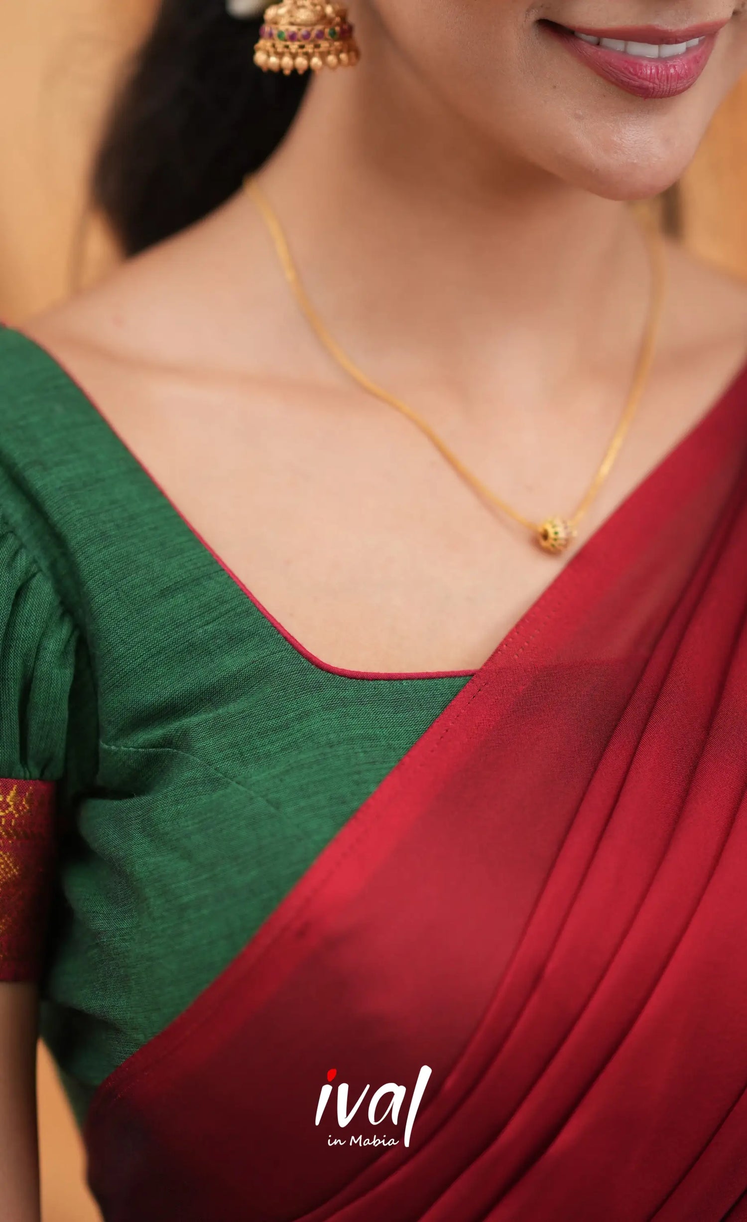 Savarna Cotton Half Saree - Dark Green and Maroon Half Sarees
