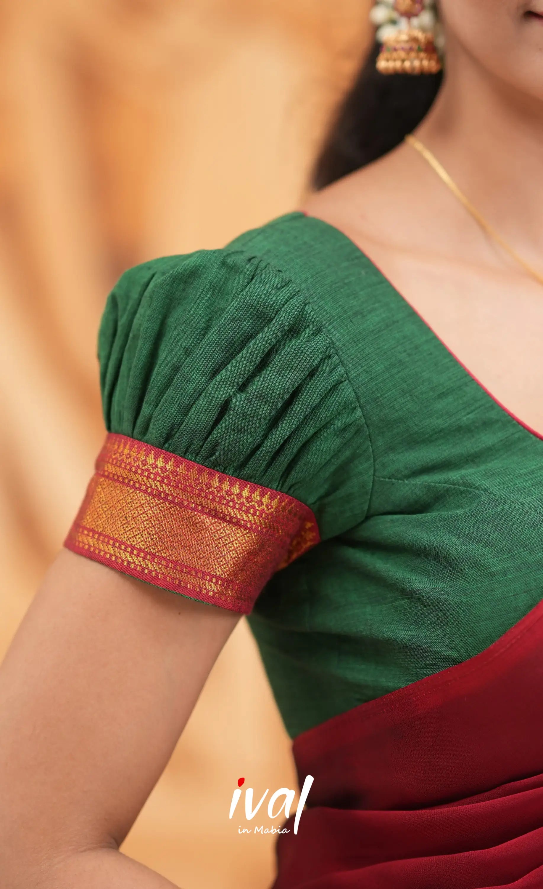 Savarna Cotton Half Saree - Dark Green and Maroon Half Sarees