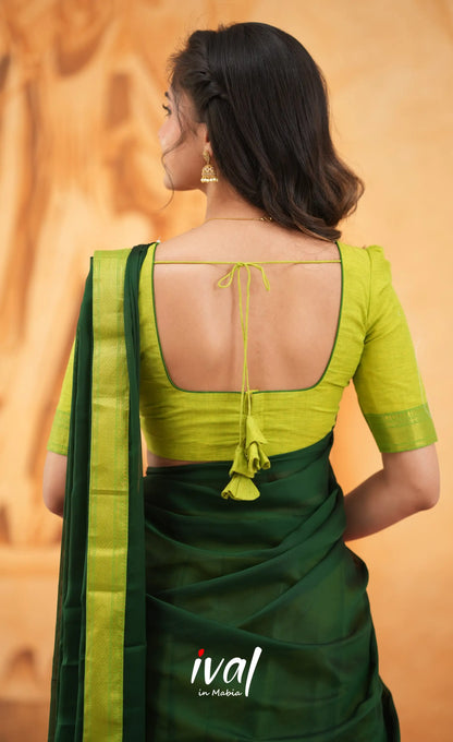 Savarna Cotton Half Saree - Light Green and Dark Green Half Sarees
