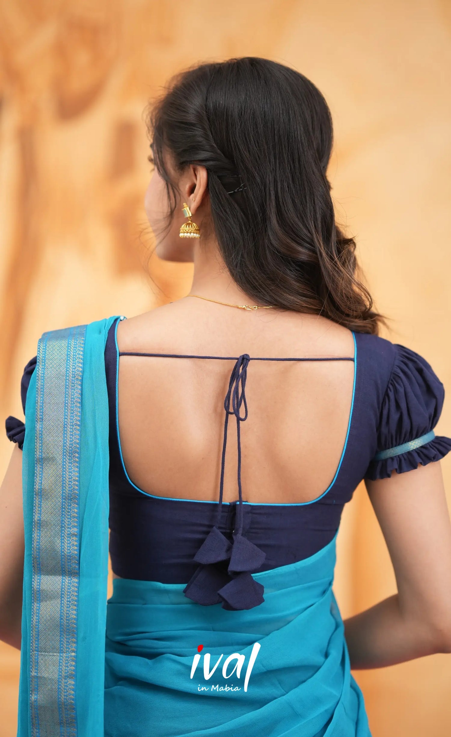 Savarna Cotton Half Saree Navy Blue and Light Blue