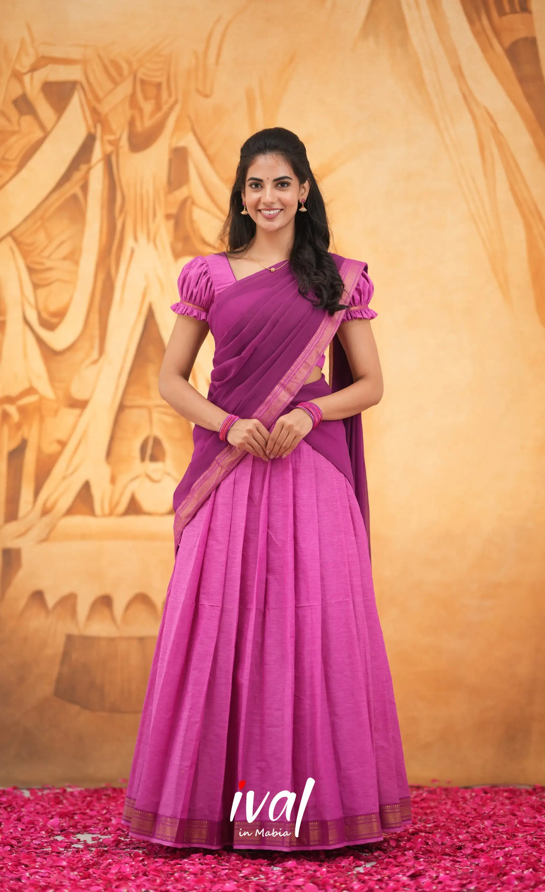 Savarna Cotton Half Saree - Pink and Magenta Half Sarees