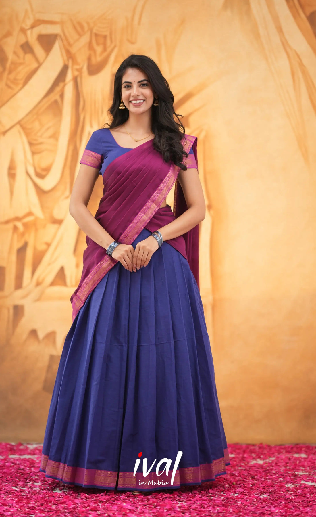 Savarna Cotton Half Saree - Royal Blue and Magenta Half Sarees