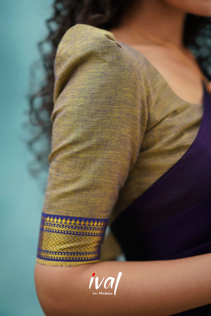 Savarna - Greyish Brown And Dark Purple Cotton Halfsaree Half Sarees