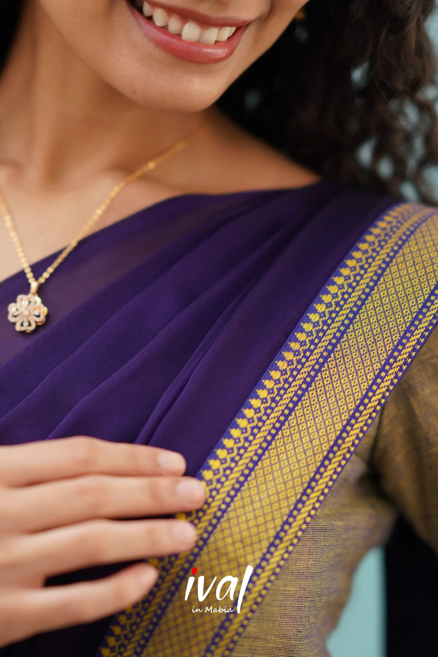 Savarna - Greyish Brown And Dark Purple Cotton Halfsaree Half Sarees