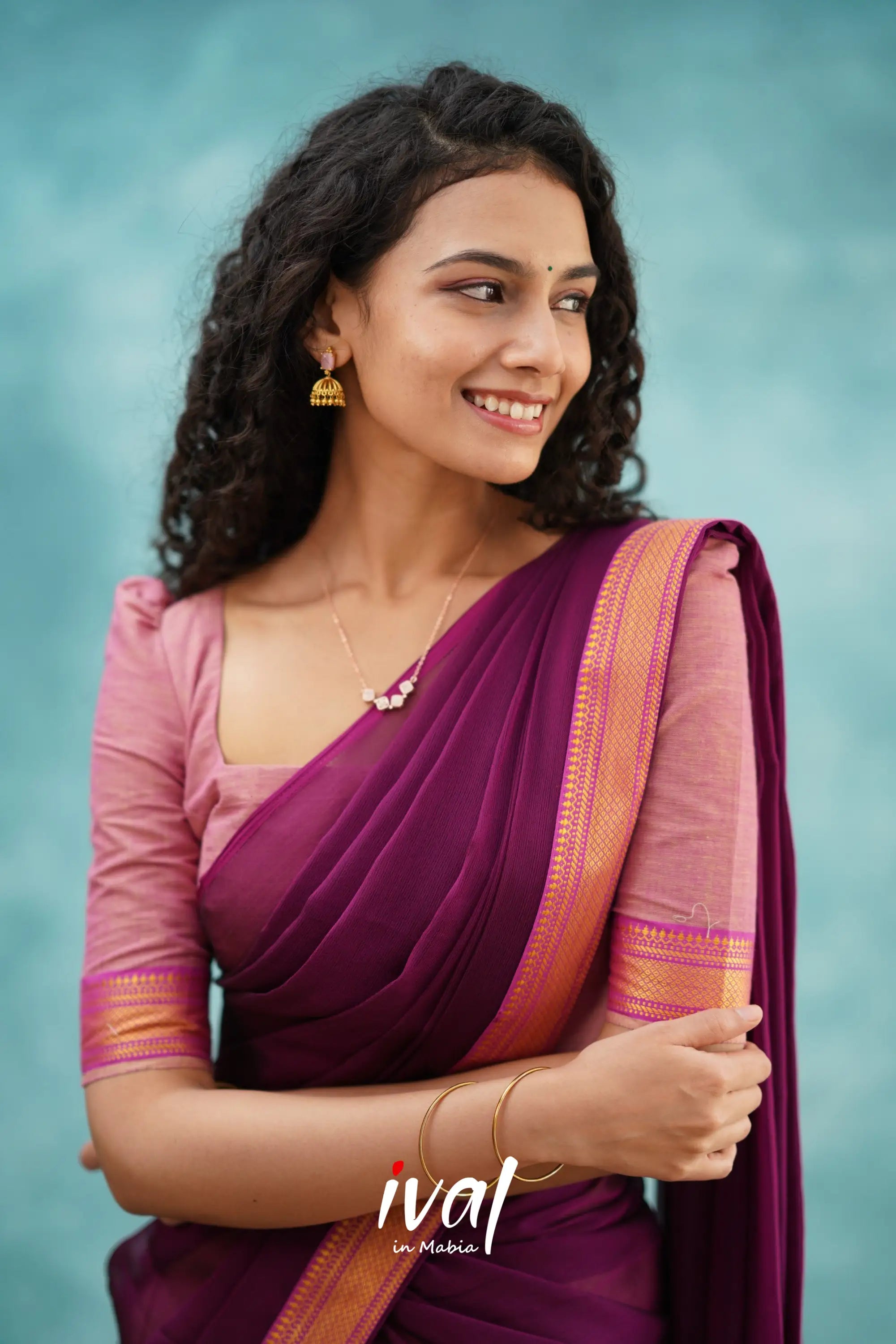 Savarna - Light Pink And Dark Magenta Cotton Halfsaree Half Sarees