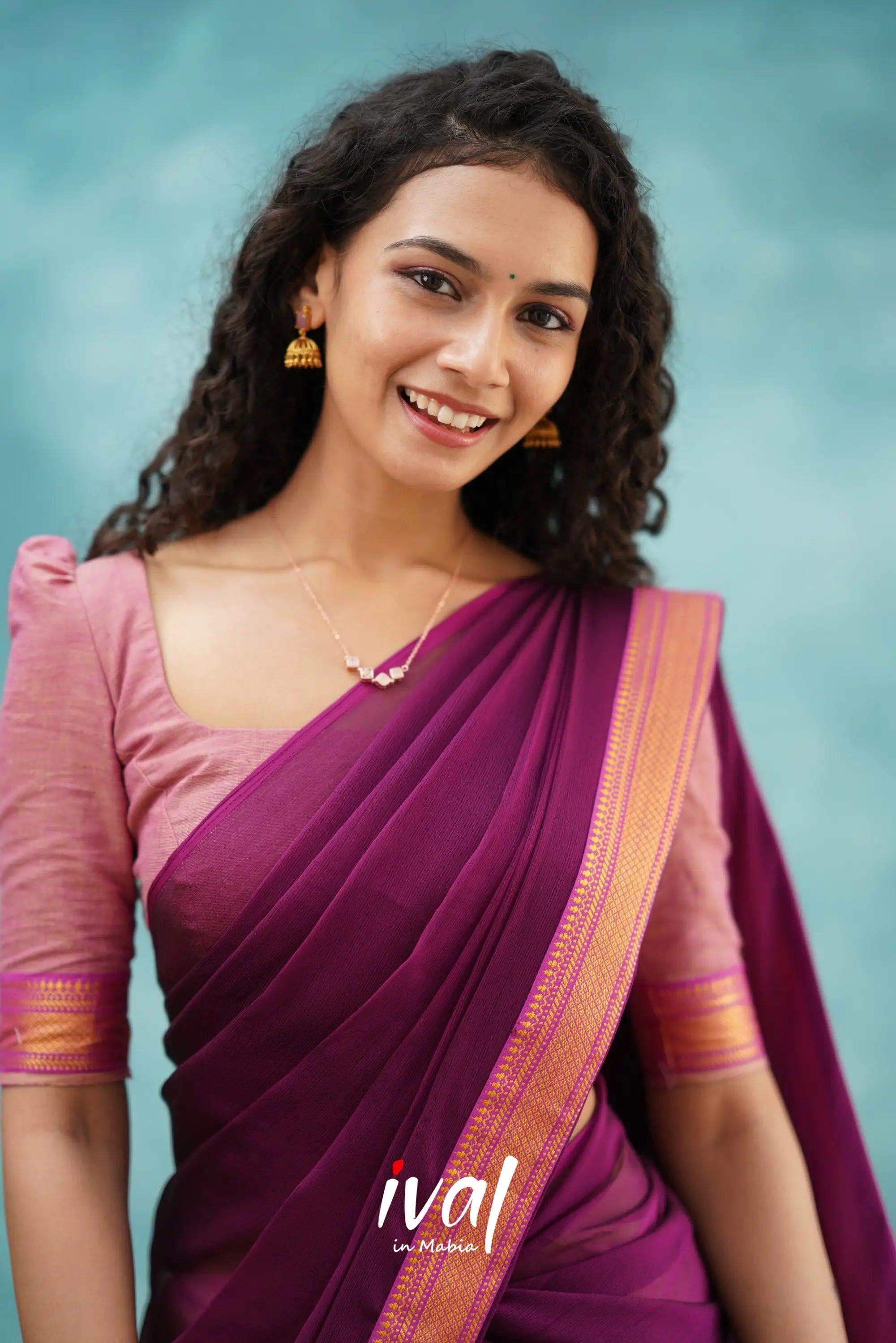 Savarna - Light Pink And Dark Magenta Cotton Halfsaree Half Sarees