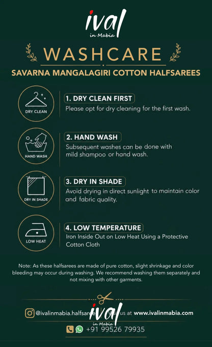 Savarna Mangalagiri Halfsaree - Yellow and Light Blue - Half Sarees