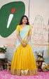 Savarna Mangalagiri Halfsaree - Yellow and Light Blue - Half Sarees