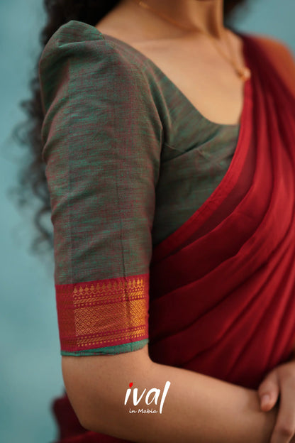 Savarna - Manthalir Green And Maroon Cotton Halfsaree Half Sarees