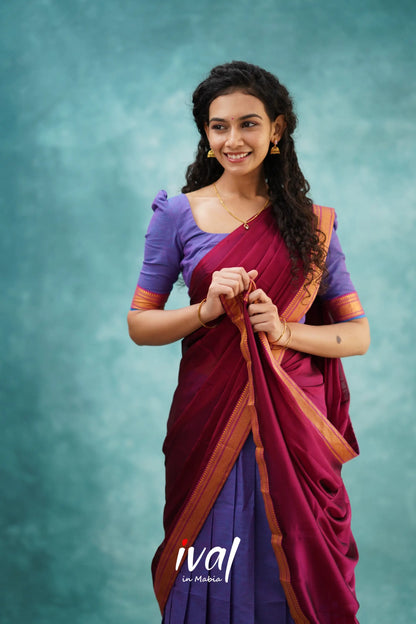 Savarna - Purple And Dark Magenta Cotton Halfsaree Half Sarees