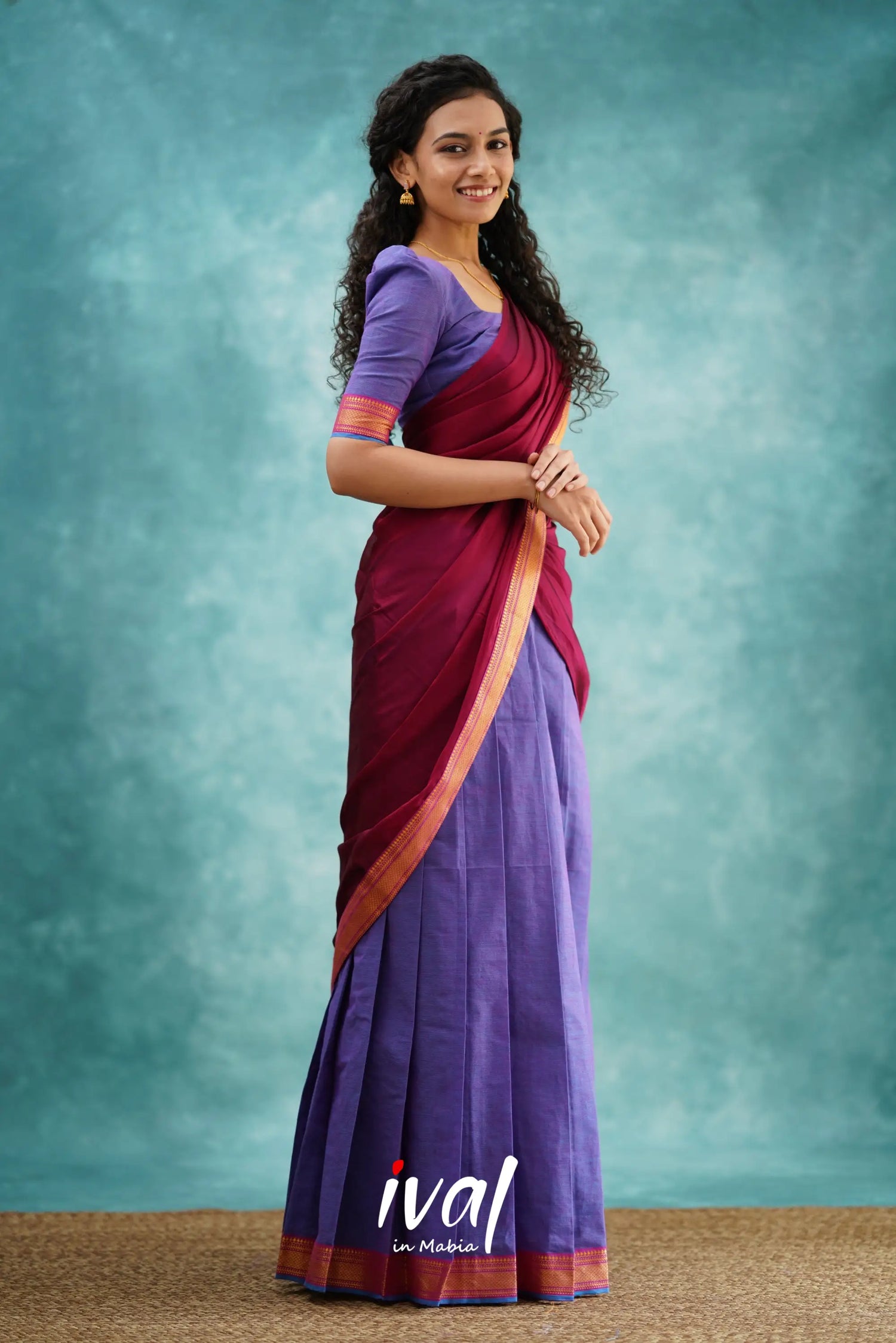 Savarna - Purple And Dark Magenta Cotton Halfsaree Half Sarees