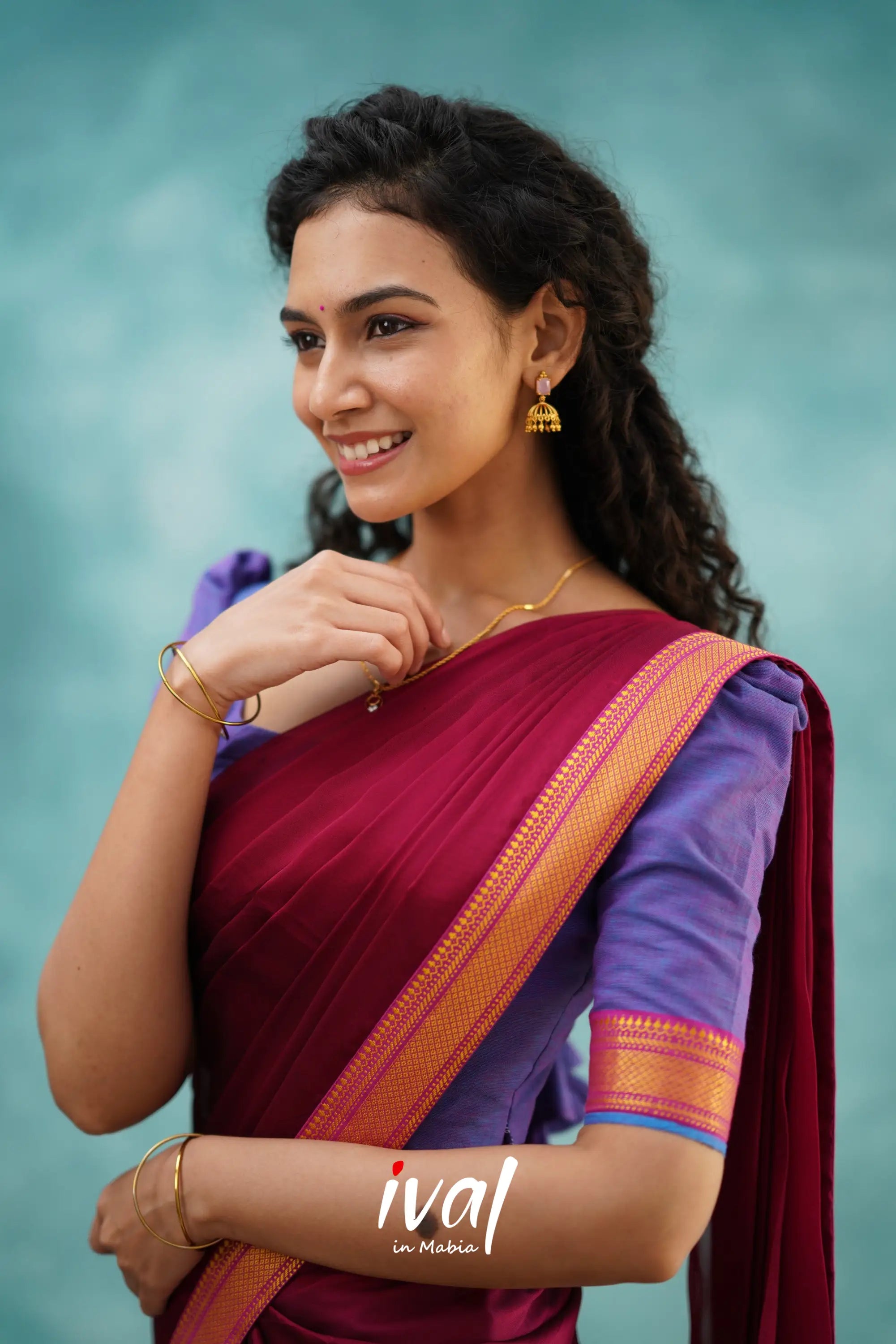 Savarna - Purple And Dark Magenta Cotton Halfsaree Half Sarees