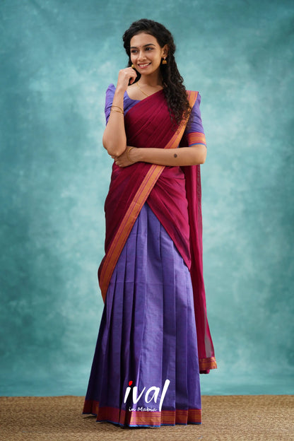 Savarna - Purple And Dark Magenta Cotton Halfsaree Half Sarees